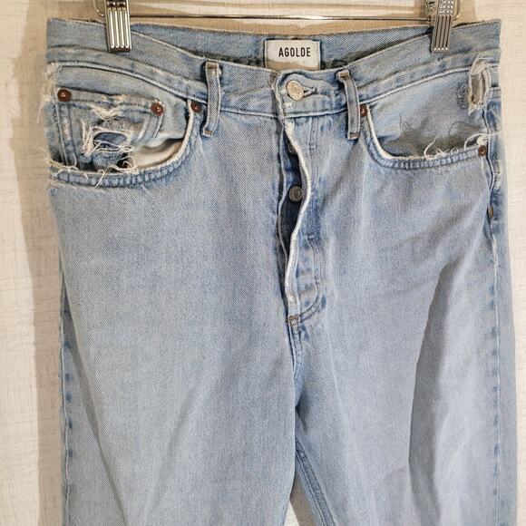 Agolde 90s Jeans Womens 28 Distressed Raw Hem Denim Stretch Pockets Pants READ - Picture 2 of 14